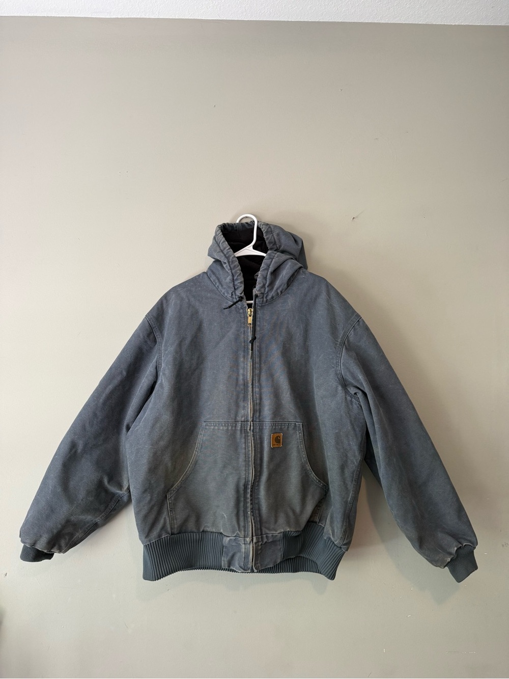 Vintage Carhartt Men’s Blue Duck Canvas Hooded Full Zip Quilted Work Jacket XL